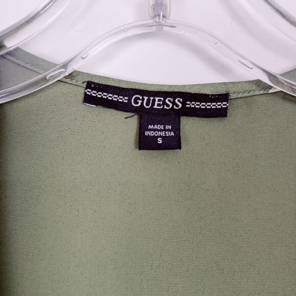 Guess Womens Faux Wrap V-neck Polka Dot Satin Blouse in Green - Picture 4 of 5